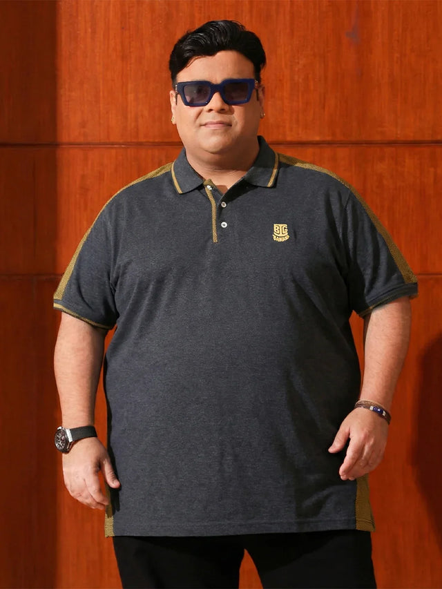 Men Plus Size Penekka-Grey Colorblock Polo Tshirt