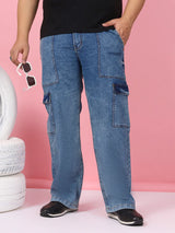 Men Plus Size Persira Blue Solid Jeans