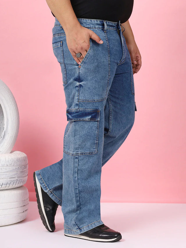 Men Plus Size Persira Blue Solid Jeans