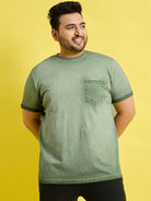 Men Plus Size Piccolo-Green Solid Round Neck Tshirt - bigbanana