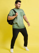 Men Plus Size Piccolo-Green Solid Round Neck Tshirt - bigbanana