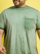 Men Plus Size Piccolo-Green Solid Round Neck Tshirt - bigbanana