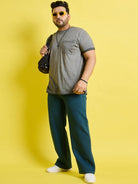 Men Plus Size Piccolo-Grey Solid Round Neck Tshirt - bigbanana