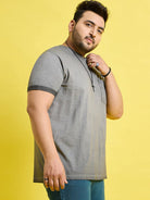 Men Plus Size Piccolo-Grey Solid Round Neck Tshirt - bigbanana