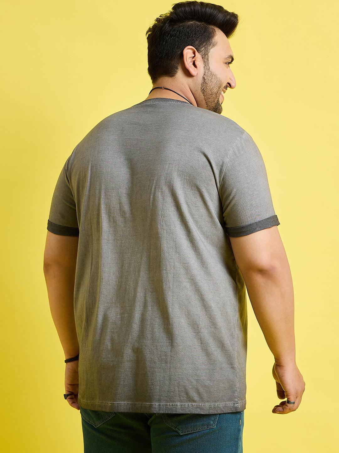 Men Plus Size Piccolo-Grey Solid Round Neck Tshirt - bigbanana