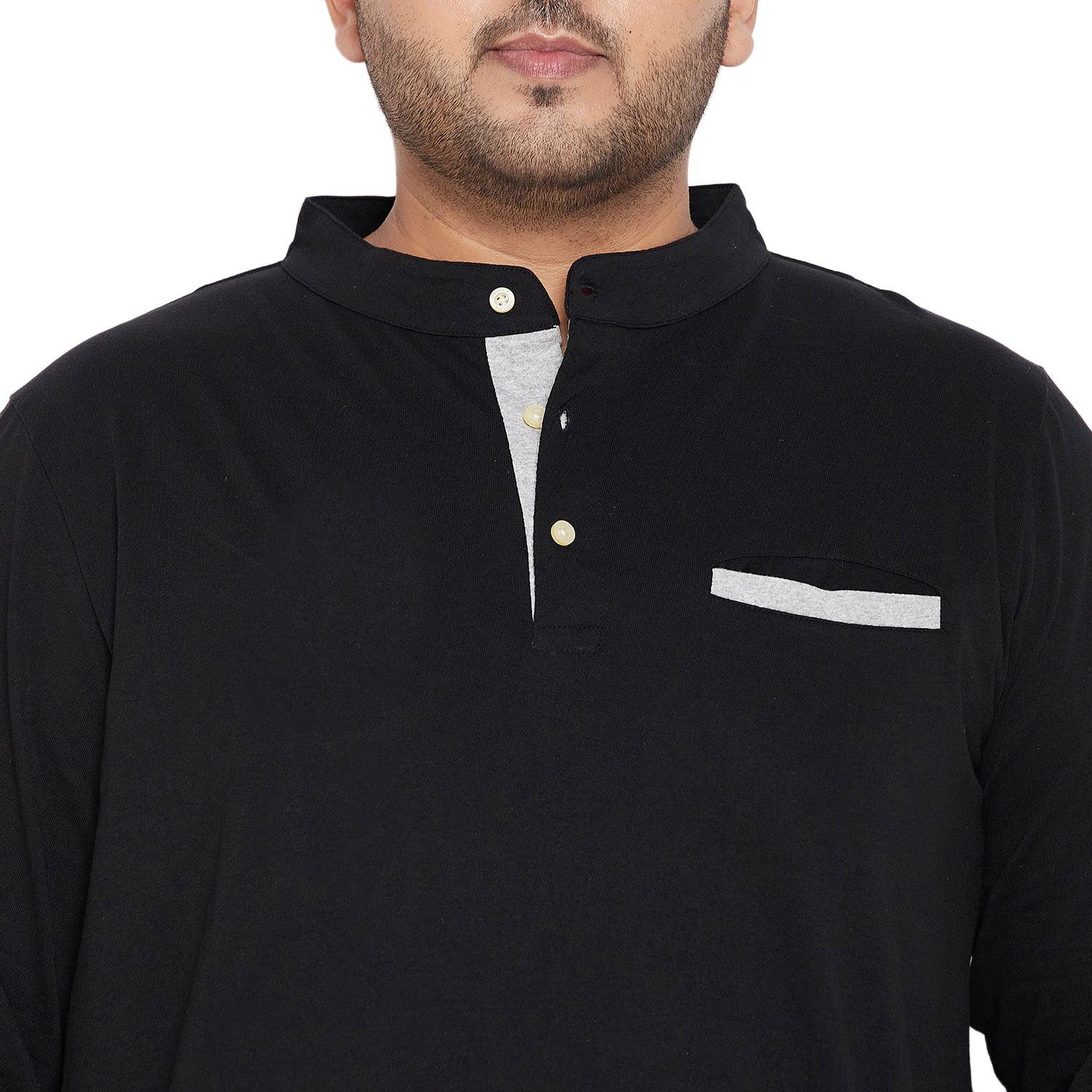 Men Plus Size Pine Solid Henley Tshirt - bigbanana