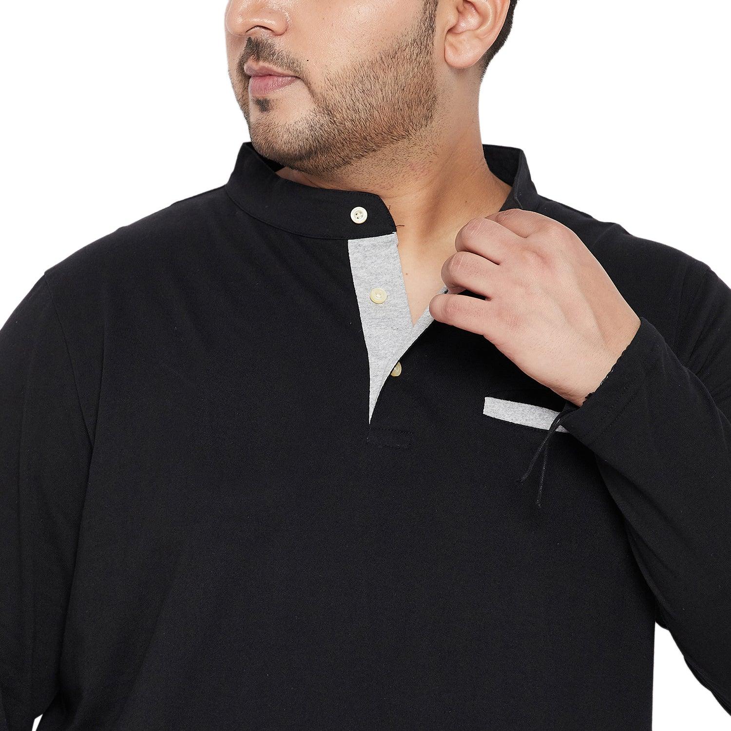 Men Plus Size Pine Solid Henley Tshirt - bigbanana