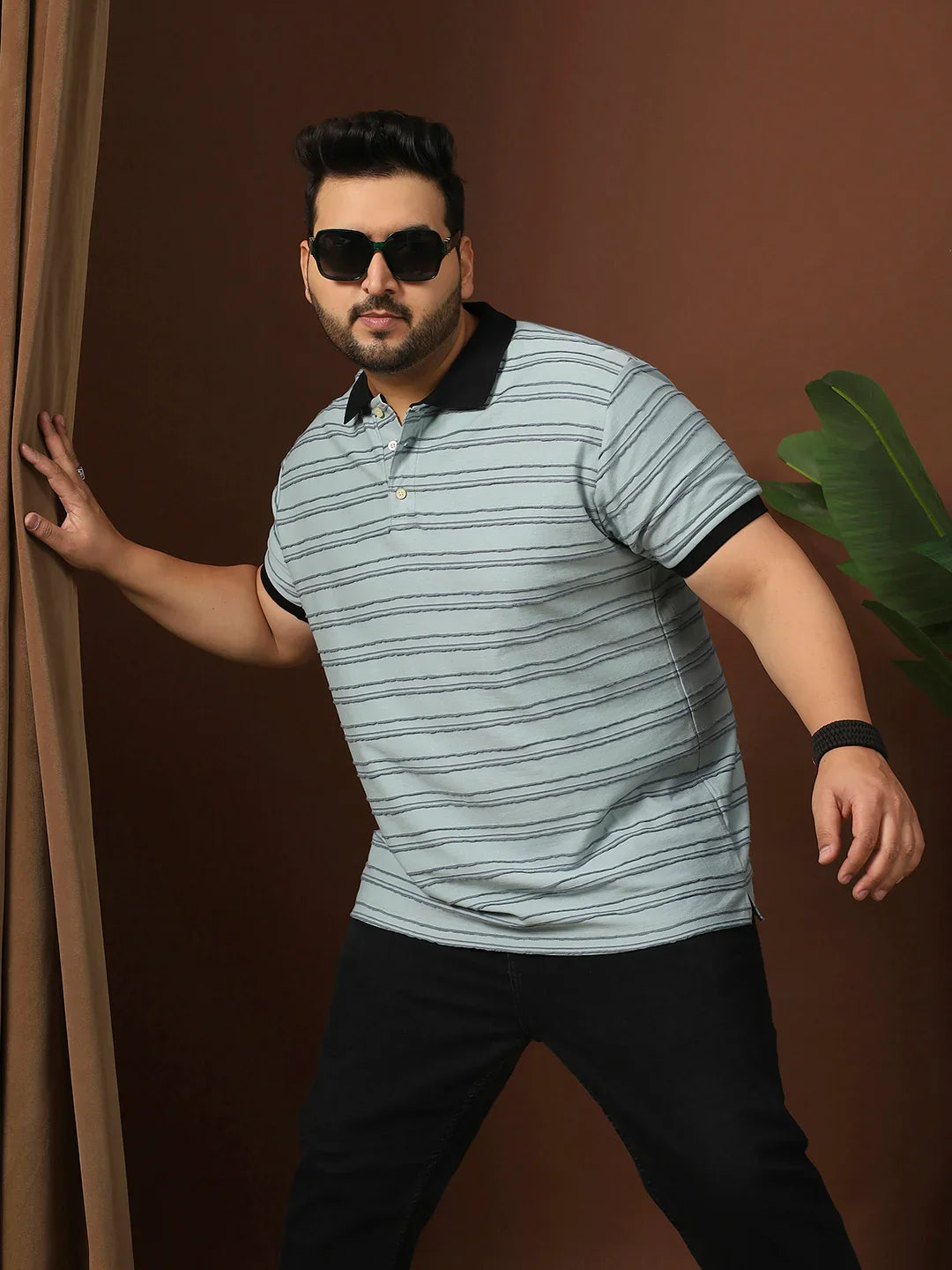 Men Plus Size Plynet Striped Multi Polo Tshirt - bigbanana