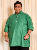 Men Plus Size Pollan-Green Solid Short Kurta