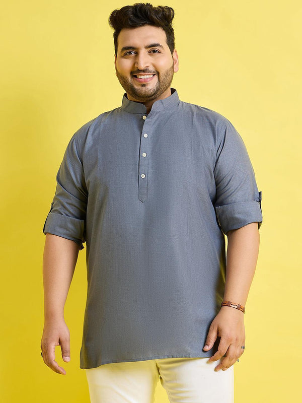 Men Plus Size Pollan-Grey Solid Short Kurta