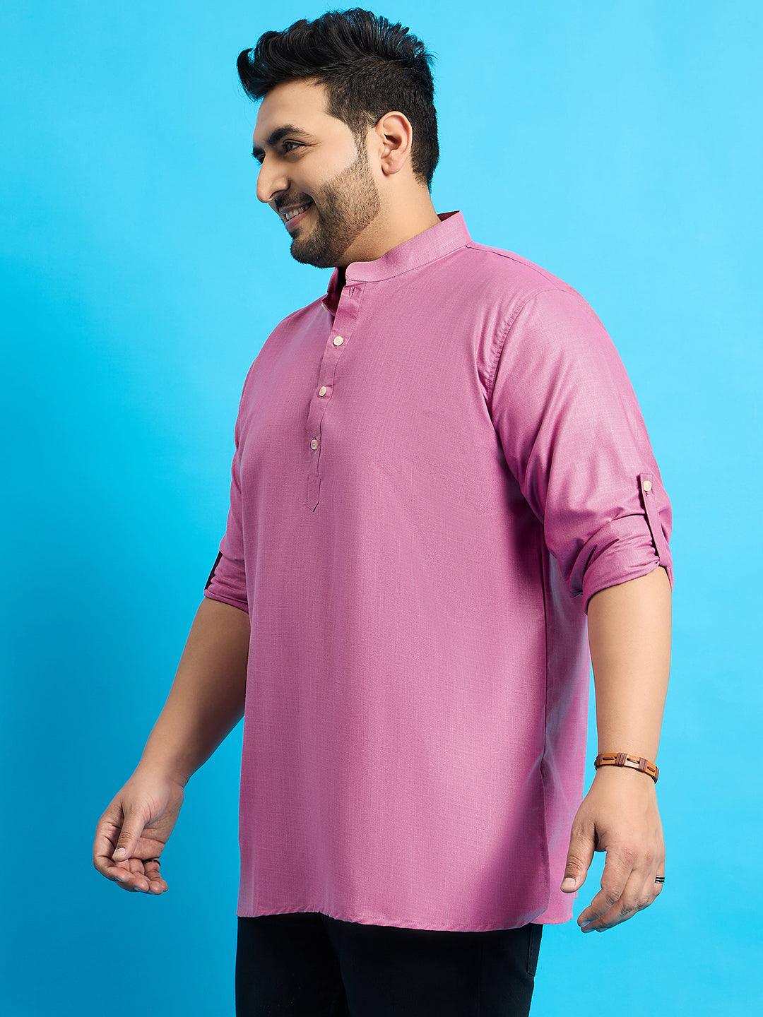 Men Plus Size Pollan-Pink Solid Short Kurta - bigbanana