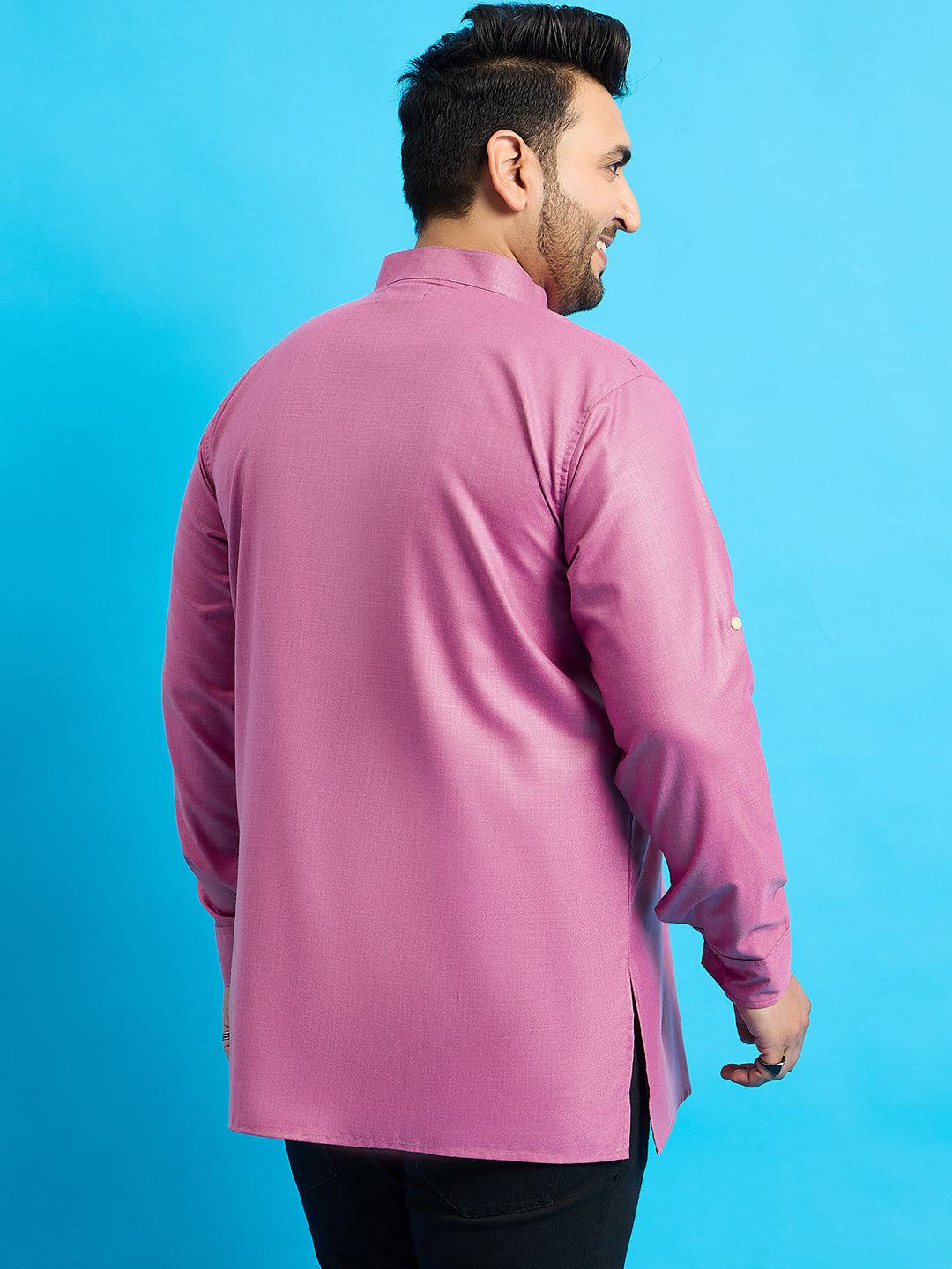 Men Plus Size Pollan-Pink Solid Short Kurta - bigbanana