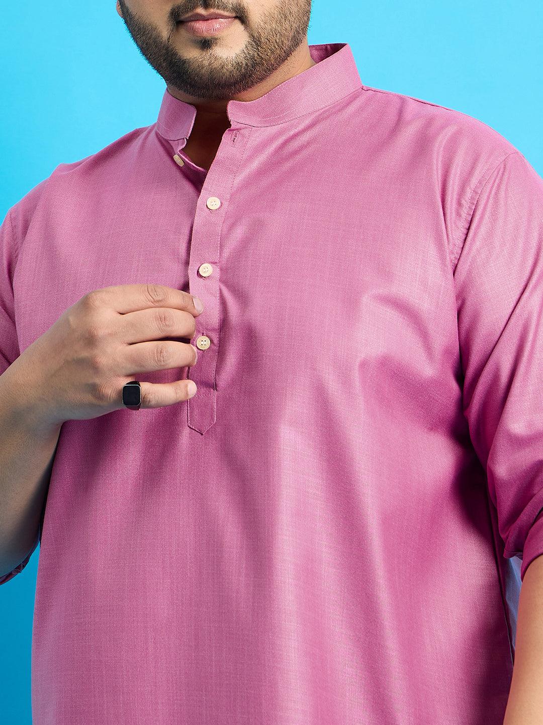 Men Plus Size Pollan-Pink Solid Short Kurta - bigbanana