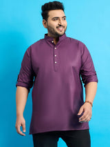 Men Plus Size Pollan-Purple Solid Short Kurta - bigbanana