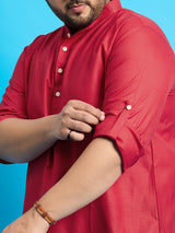 Men Plus Size Pollan-Red Solid Short Kurta - bigbanana