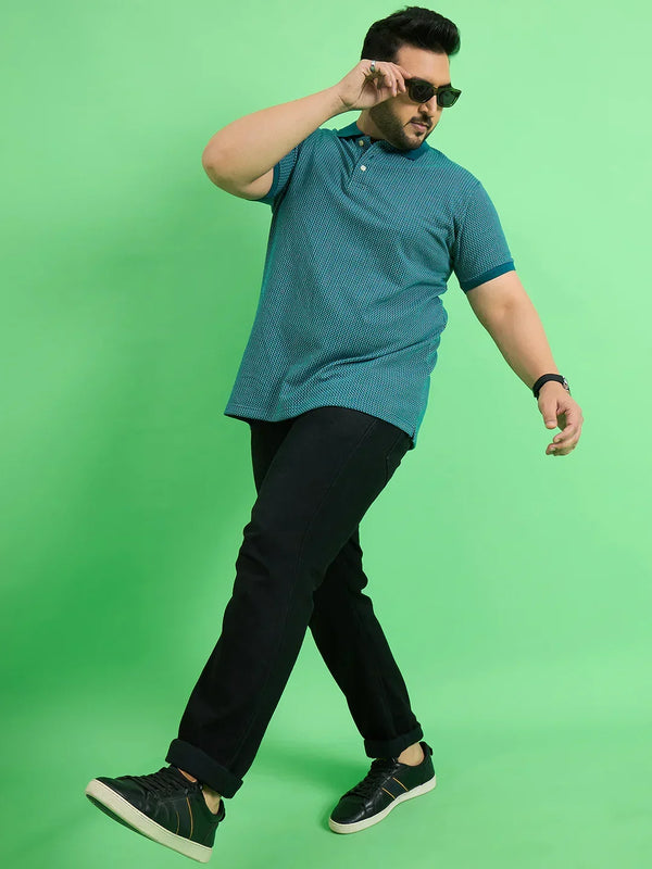 Men Plus Size Ponsana Teal Printed Polo Tshirt