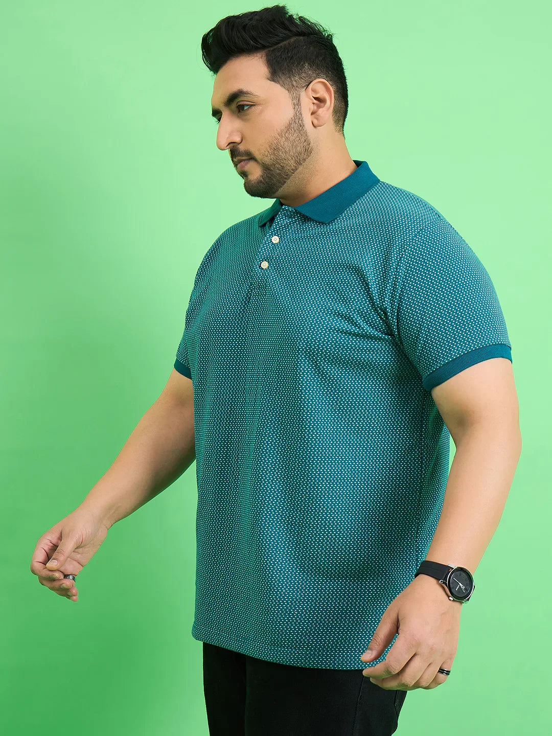 Men Plus Size Ponsana Teal Printed Polo Tshirt - bigbanana