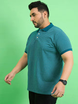 Men Plus Size Ponsana Teal Printed Polo Tshirt - bigbanana