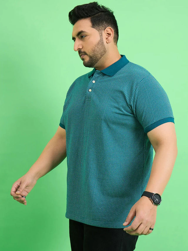 Men Plus Size Ponsana Teal Printed Polo Tshirt - bigbanana