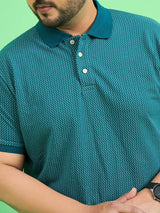 Men Plus Size Ponsana Teal Printed Polo Tshirt - bigbanana