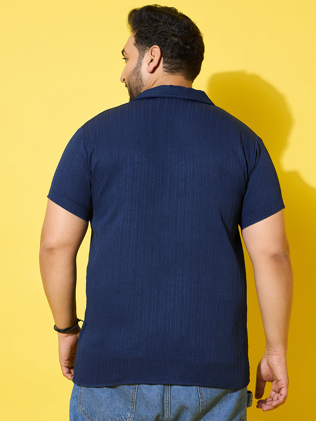 Men Plus Size Popper Navy Solid Casual Shirt