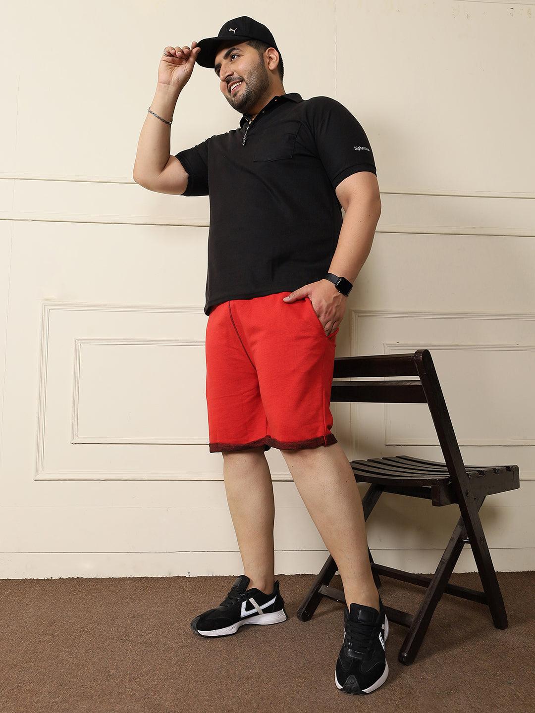 Men Plus Size Prayo-Red Solid Shorts - bigbanana