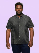 Men Plus Size Prep Black Striped Casual Shirt