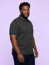 Men Plus Size Prep Black Striped Casual Shirt