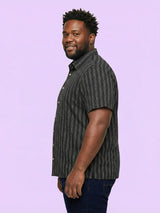 Men Plus Size Prep Black Striped Casual Shirt