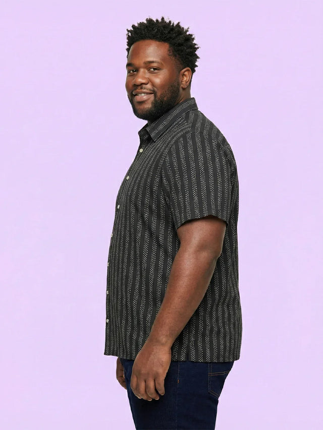 Men Plus Size Prep Black Striped Casual Shirt