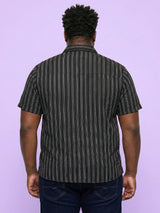 Men Plus Size Prep Black Striped Casual Shirt