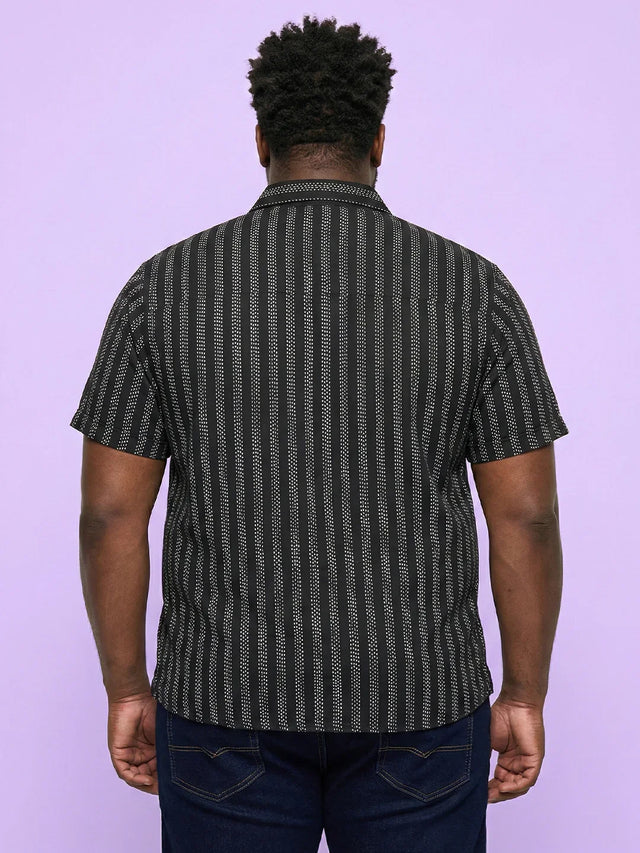 Men Plus Size Prep Black Striped Casual Shirt