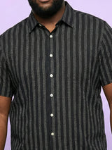 Men Plus Size Prep Black Striped Casual Shirt
