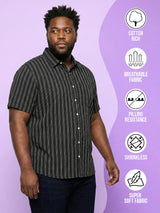 Men Plus Size Prep Black Striped Casual Shirt