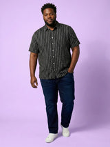 Men Plus Size Prep Black Striped Casual Shirt