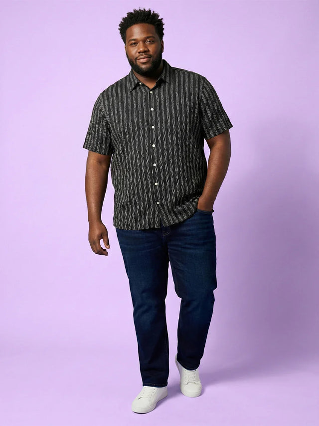 Men Plus Size Prep Black Striped Casual Shirt