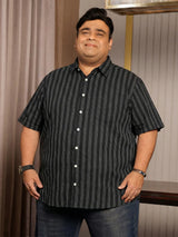 Men Plus Size Prep Black Striped Casual Shirt