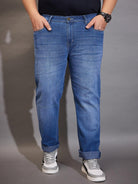 Men Plus Size Pressco Washed Indigo Denim - bigbanana