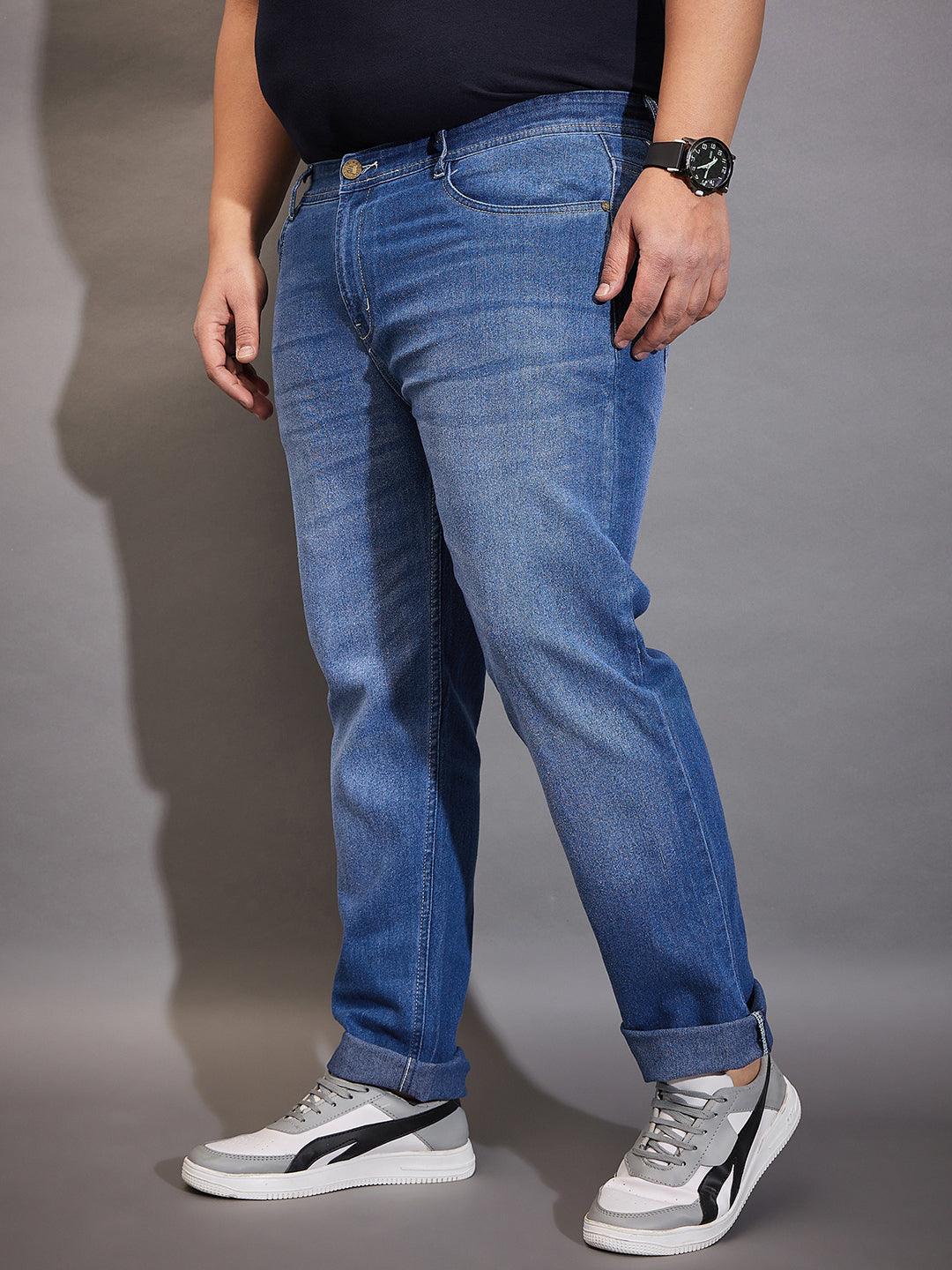 Men Plus Size Pressco Washed Indigo Denim - bigbanana