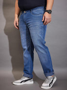 Men Plus Size Pressco Washed Indigo Denim - bigbanana