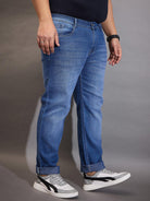 Men Plus Size Pressco Washed Indigo Denim - bigbanana