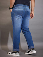 Men Plus Size Pressco Washed Indigo Denim - bigbanana