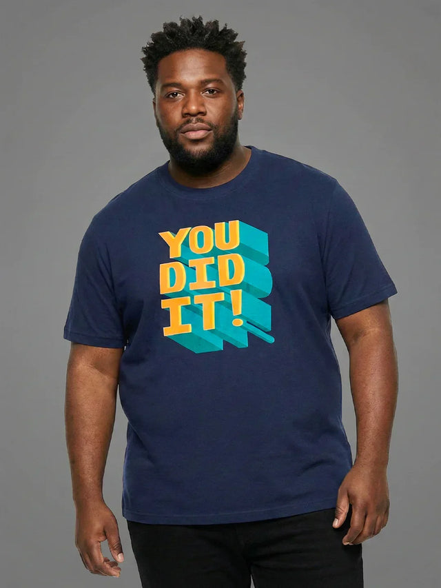 Men Plus Size Prevail Navy-Blue  Printed Round Neck Tshirt