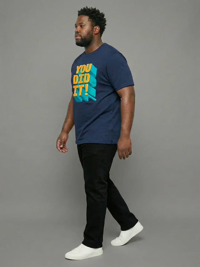 Men Plus Size Prevail Navy-Blue  Printed Round Neck Tshirt