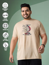 Men Plus Size Prisme Solid Beige Round Neck Tshirt