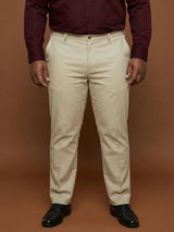 Men Plus Size Pristine-Beige Textured Formal Pants