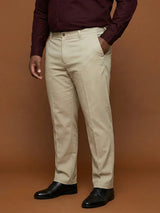 Men Plus Size Pristine-Beige Textured Formal Pants