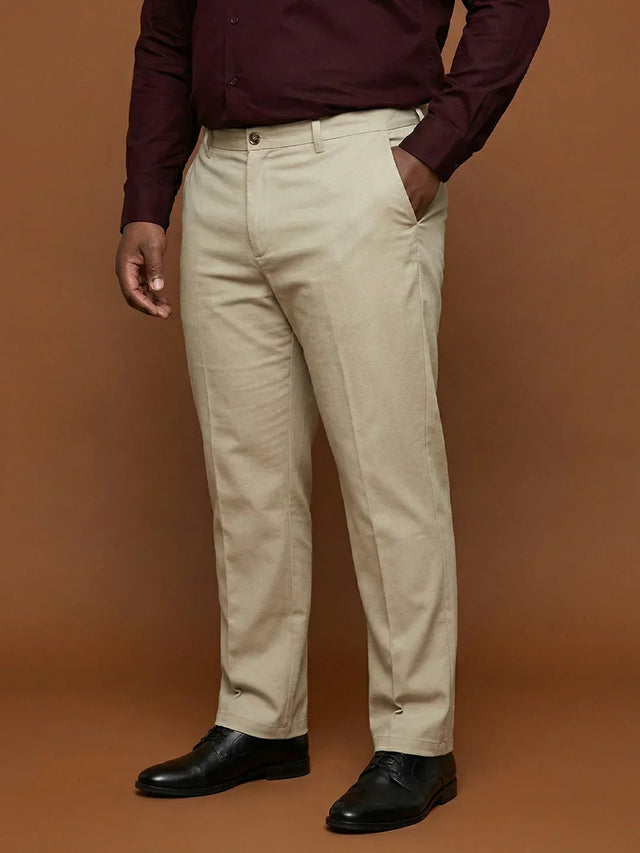 Men Plus Size Pristine-Beige Textured Formal Pants