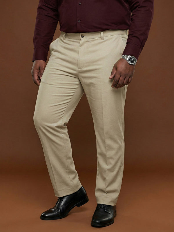 Men Plus Size Pristine-Beige Textured Formal Pants