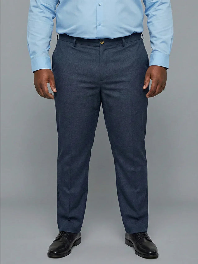 Men Plus Size Pristine-Navy Blue Textured Formal Pants